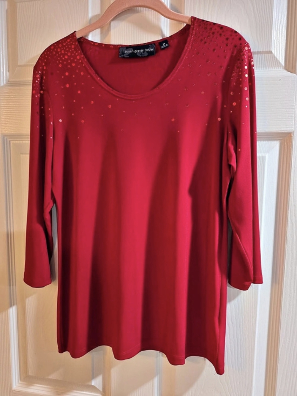 Susan Graver Style Red Sequin Top Size XS